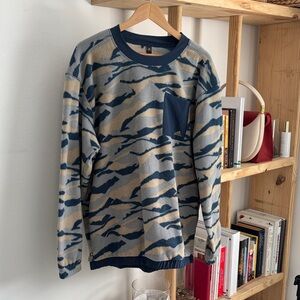 Adidas Men's Patterned Crewneck Sweater - Blue and Tan